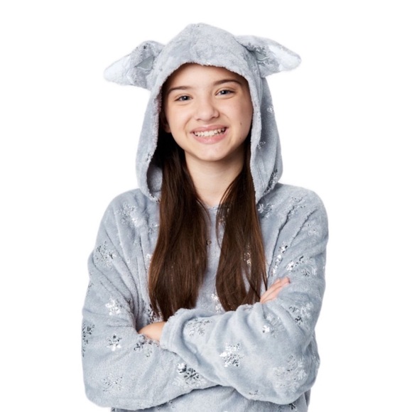Justice Plush Patterned Hooded Pajama Set - Silverstone / LARGE (12/14) - Picture 1 of 8
